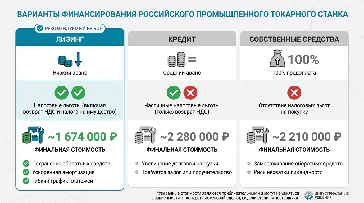 Сравнение лизинга, кредита и покупки за собственные средства: токарный станок CA6150 Сравнение лизинга, кредита и покупки за собственные средства для токарного станка CA6150