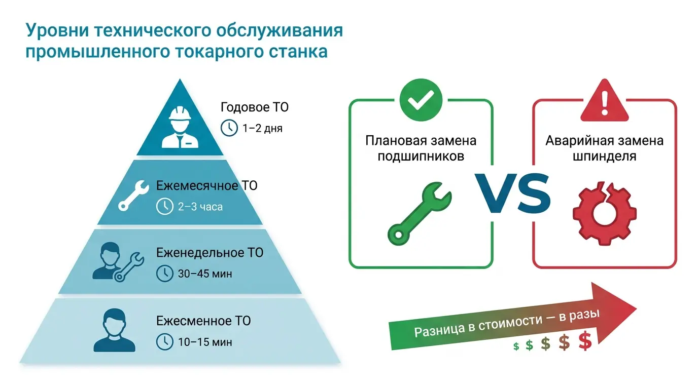 Регламент ТО токарного станка: периодичность, состав работ, исполнители Регламент технического обслуживания токарного станка — зачем нужен и что включает