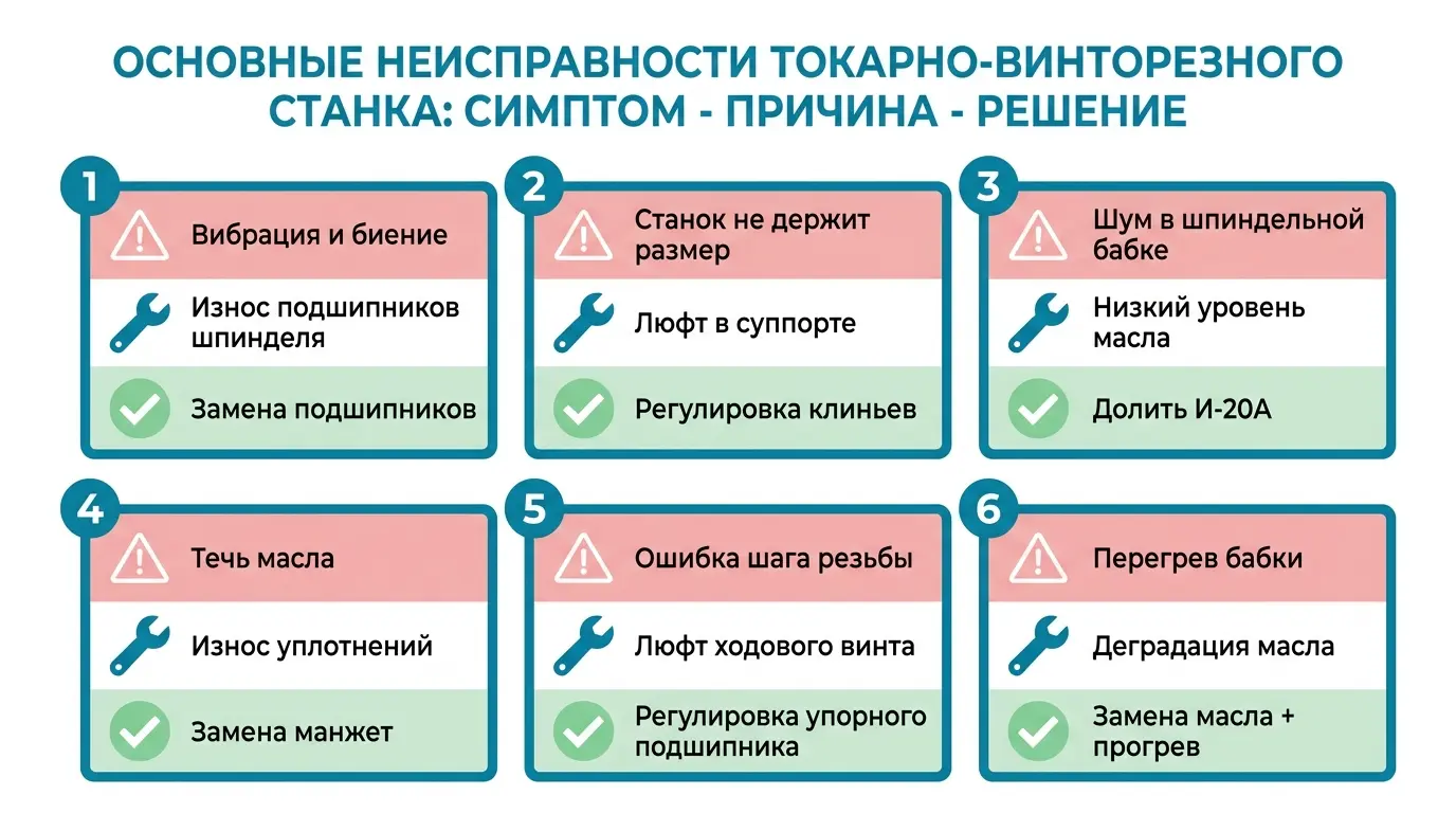Типичные неисправности токарно-винторезного станка: причины, диагностика и способы устранения Типичные неисправности токарно-винторезного станка — причины и способы устранения