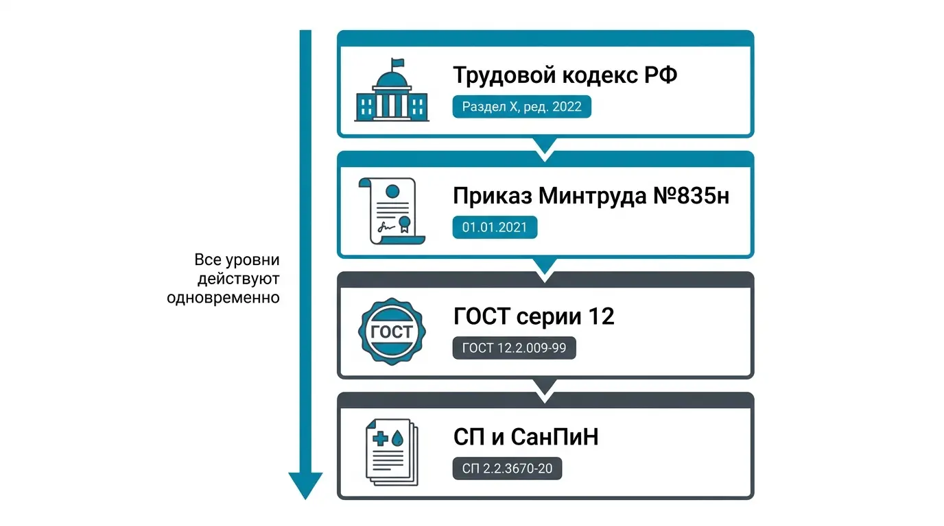Нормативная база охраны труда при работе на токарно-винторезном станке в 2026 году Нормативная база охраны труда при работе на токарном станке — Приказ Минтруда 835н, ГОСТ 12.2.009-99, ТК РФ